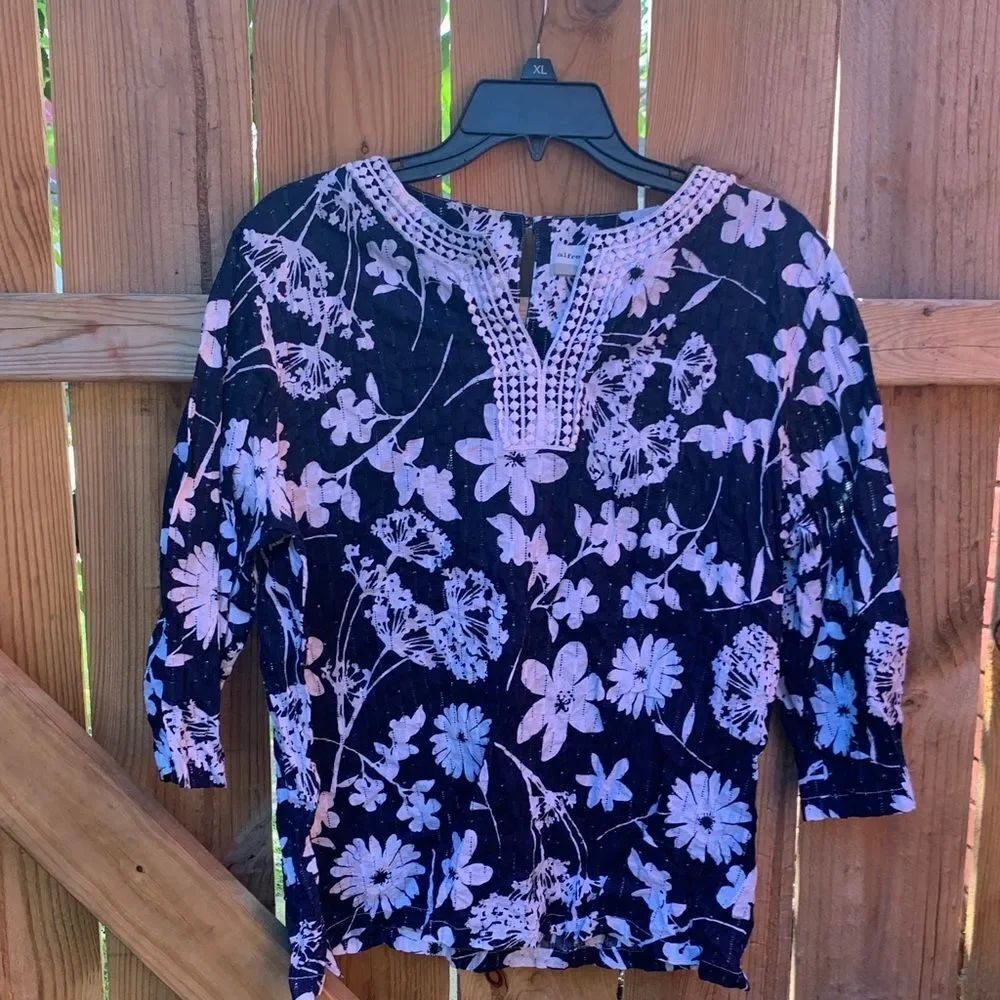 Alfred Dunner Black and Pink Floral Blouse